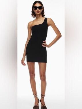 Aritzia Babaton Black One-Shoulder Ribbed Mini Dress